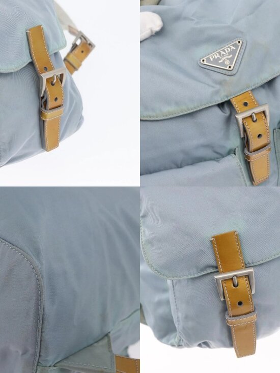 PRADA Backpack Nylon Light Blue Silver Auth 172516